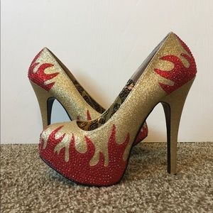 Women’s Bordello Flame Gold Glitter Platform Heels